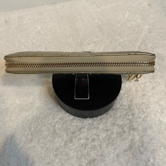 EUC Lady Dior Voyageur Cannage Gold Leather Zip Around Wallet with Logo charm - Picture 4 of 10